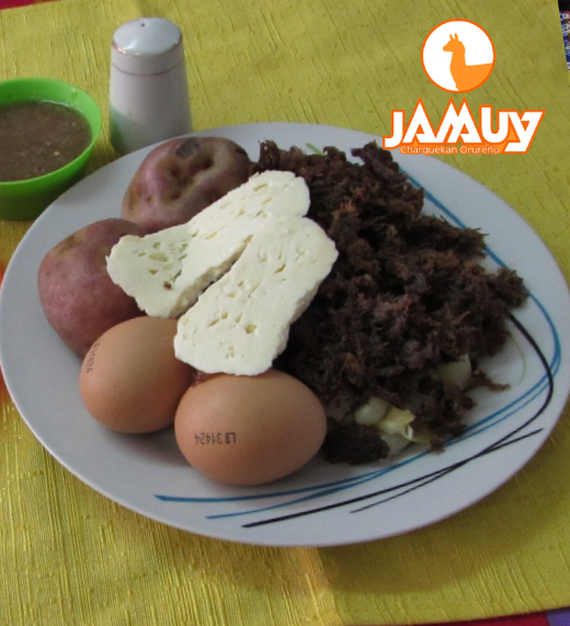 Charquekan: Mote, papa, huevo, queso y Charquekan.