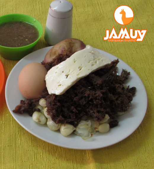 Charquekan: Mote, papa, huevo, queso y Charquekan.