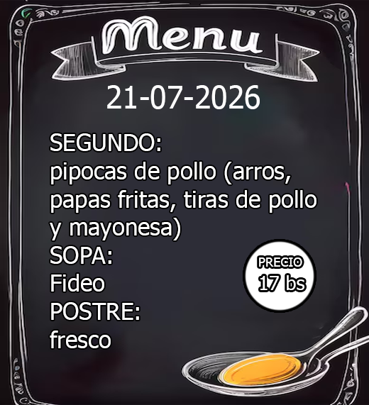 almuerzo: con la tarjeta precio 15bs